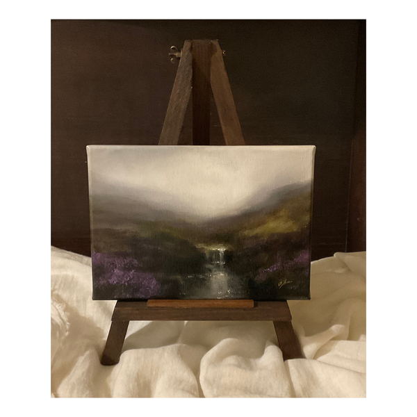 Oil painting: a small study of the Yorkshire moors during dusk.